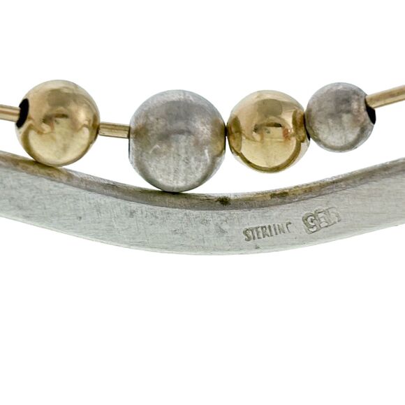 Vintage Southwest Sterling Silver Two Toned Ball Bead Wavy Cuff Bracelet 5.5" - Picture 8 of 11